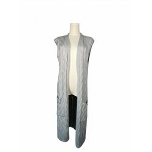 Gray Longline Sleeveless Cable knit‎ Cardigan Size Large